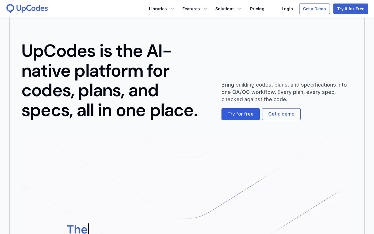 The up.codes homepage, first screen