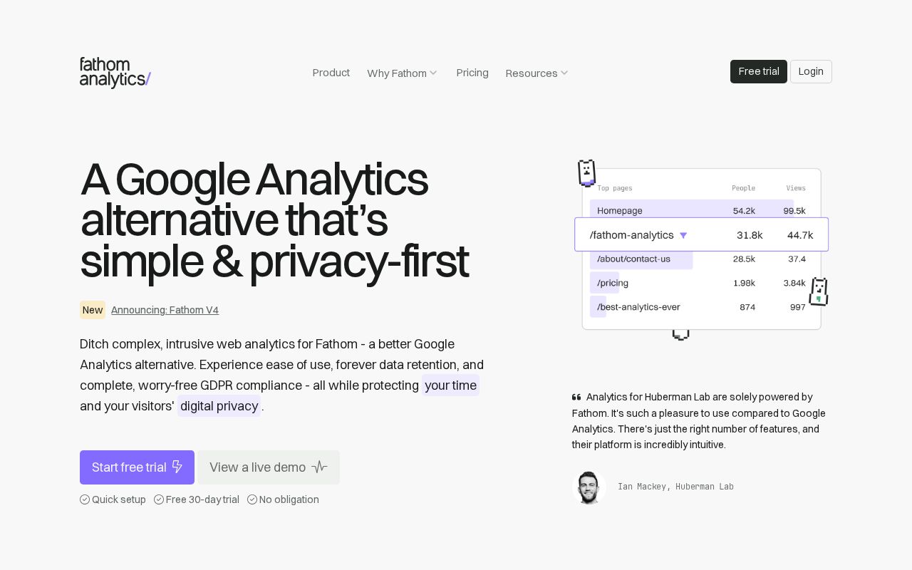 Screenshot of usefathom.com