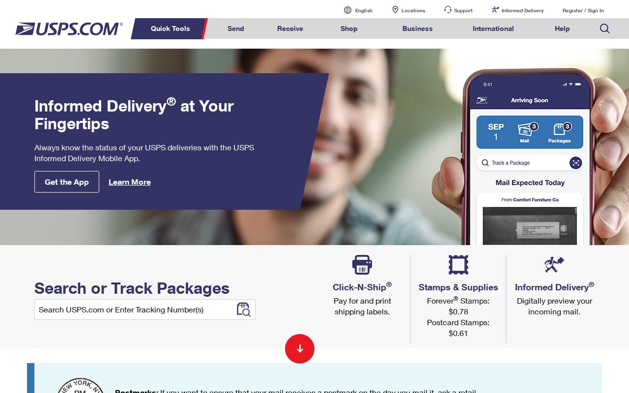 Screenshot of usps.com