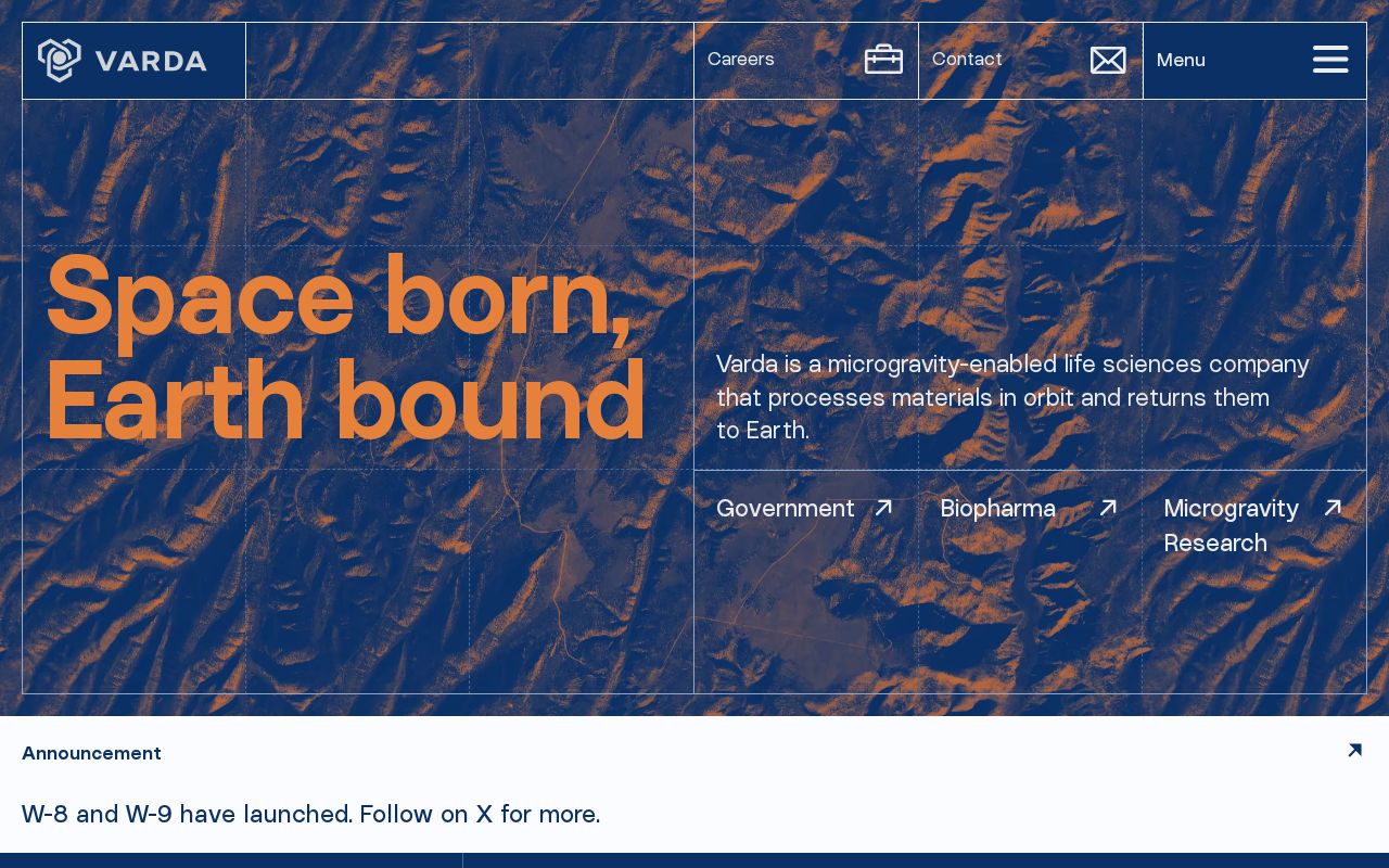 The varda.com homepage, first screen