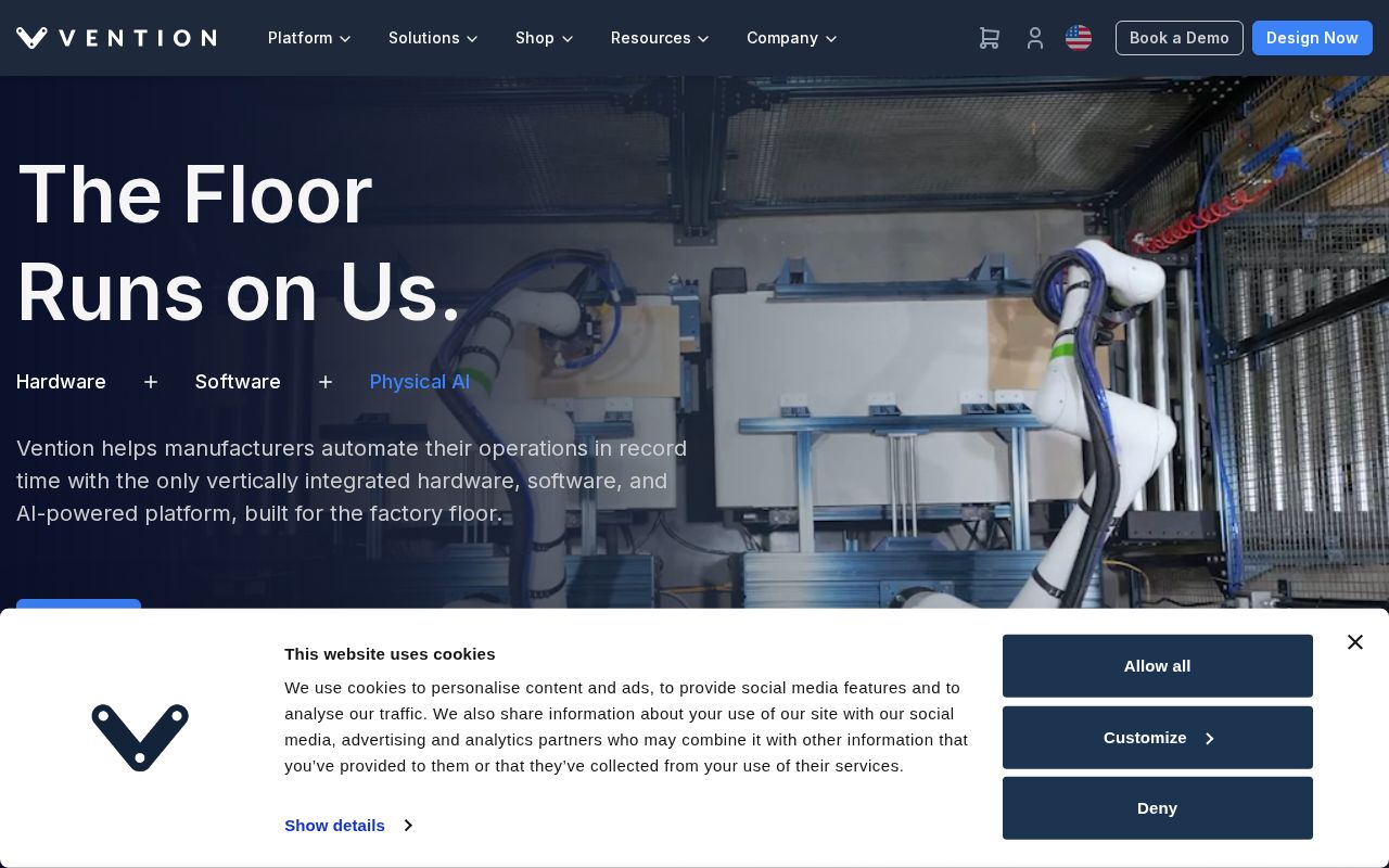 The vention.com homepage, first screen