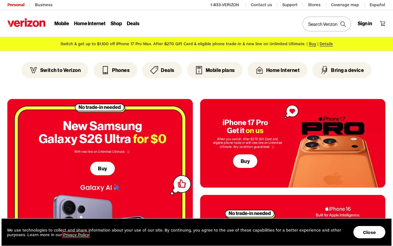 Screenshot of verizon.com