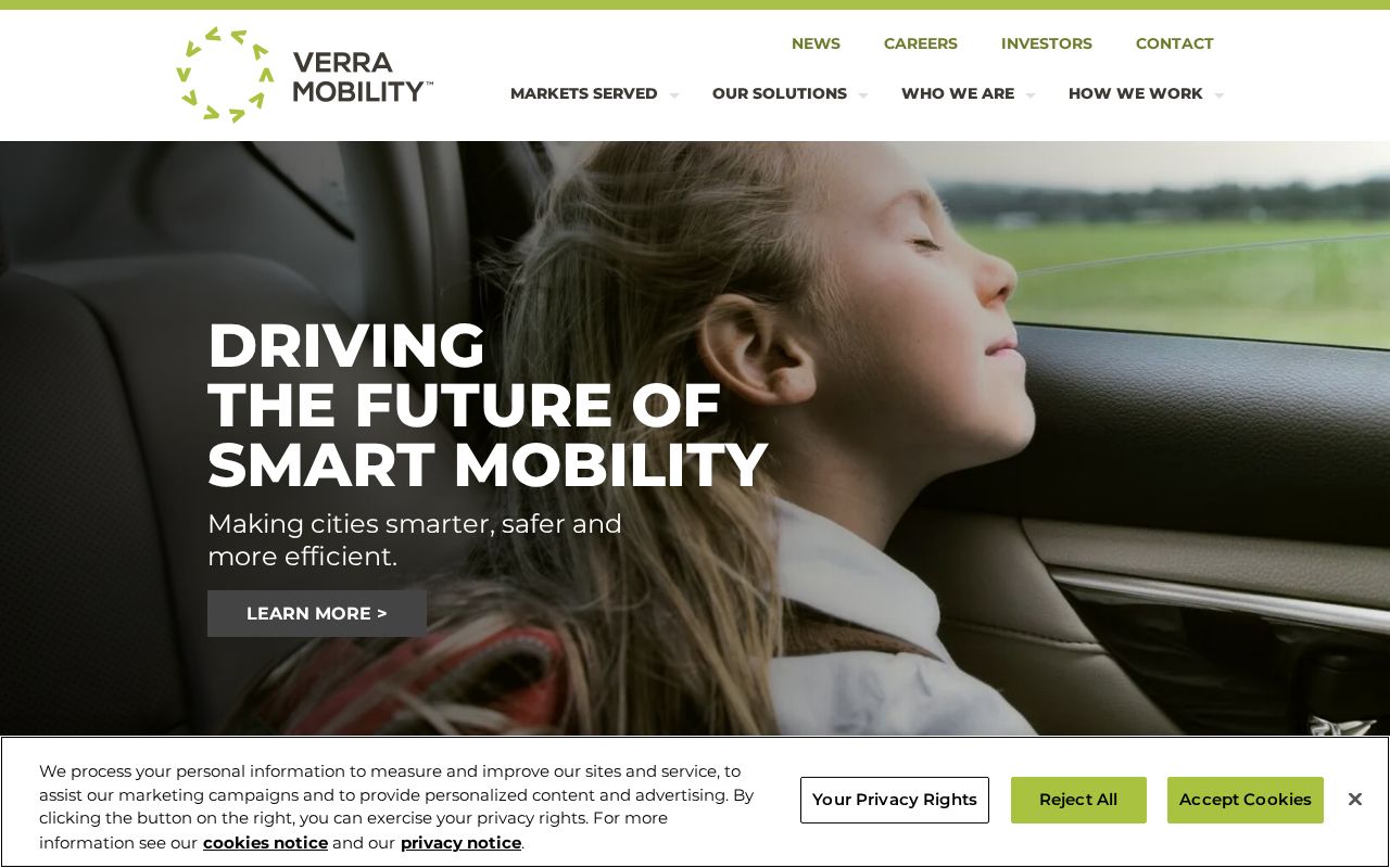 The verramobility.com homepage, first screen