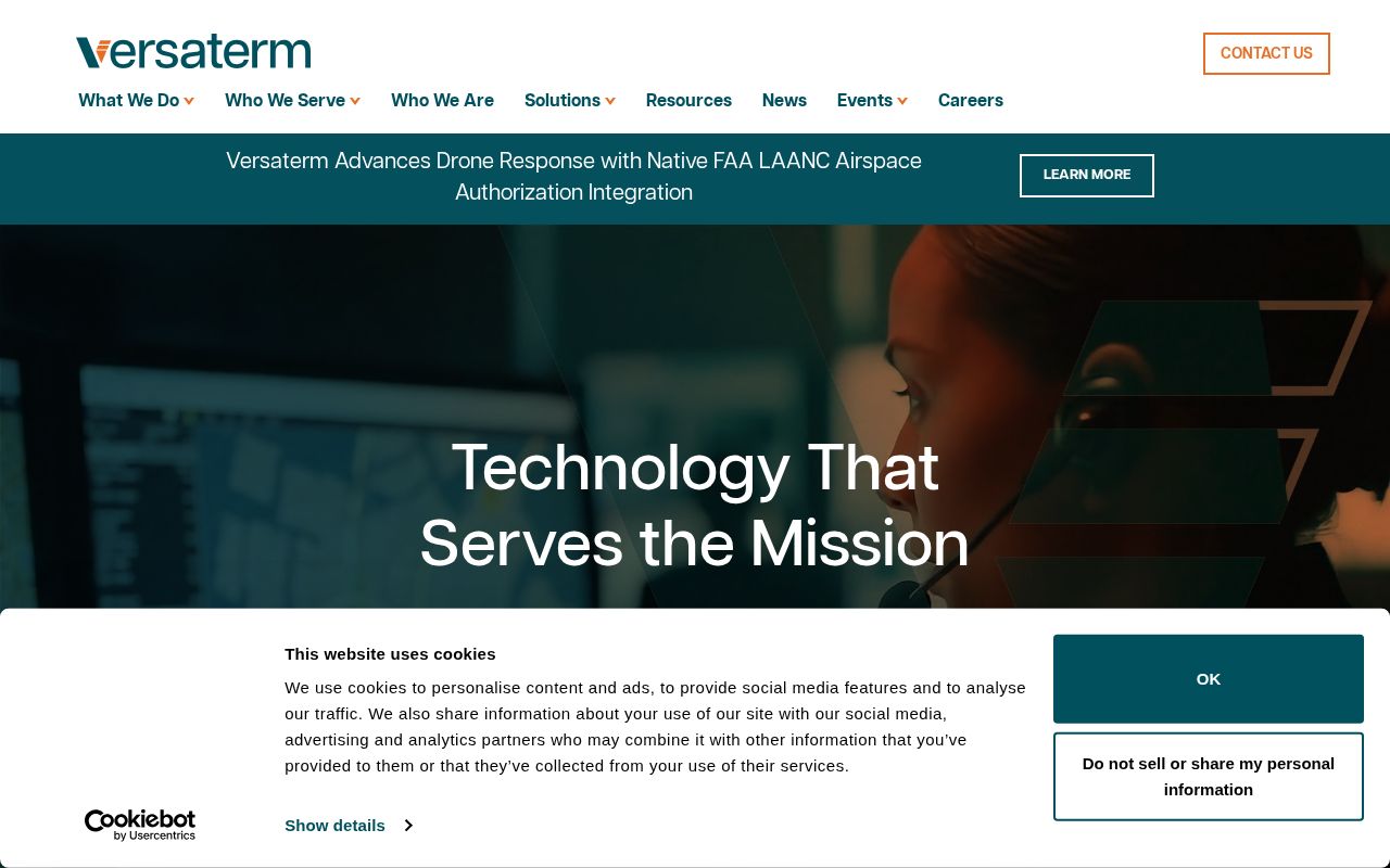 The versaterm.com homepage, first screen