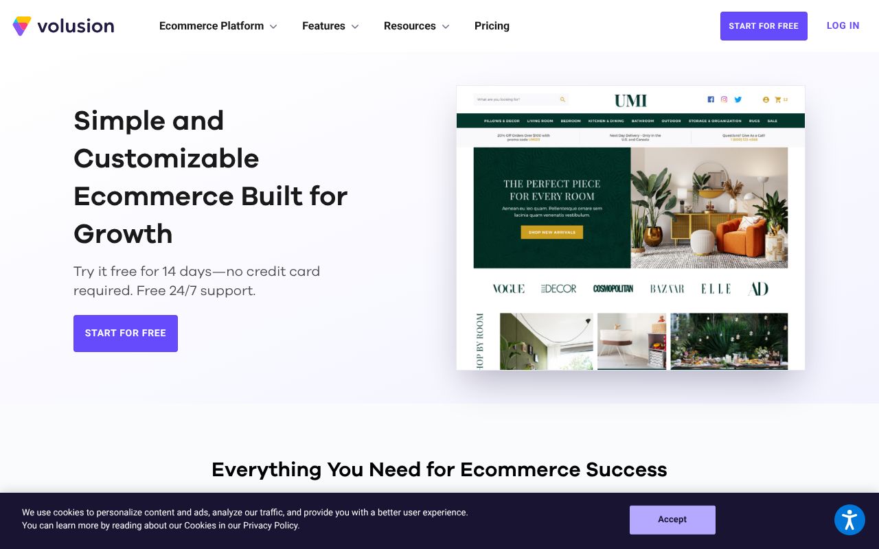 Screenshot of volusion.com