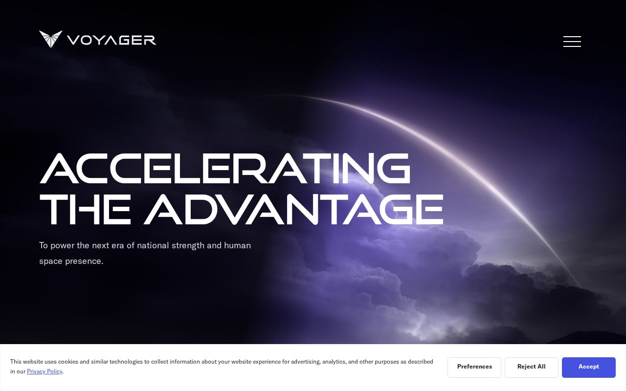 The voyagertechnologies.com homepage, first screen