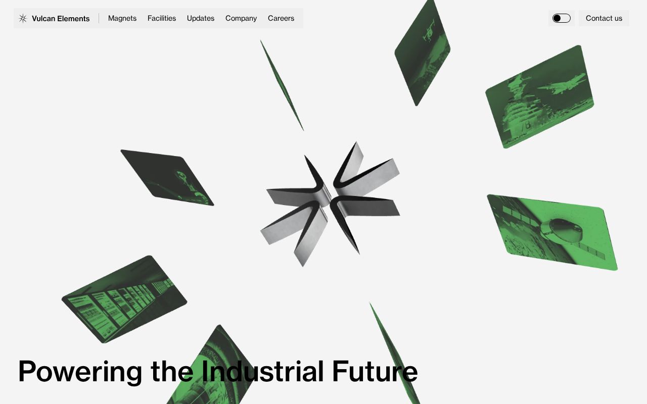 The vulcanelements.com homepage, first screen