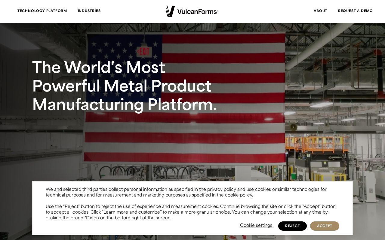 The vulcanforms.com homepage, first screen