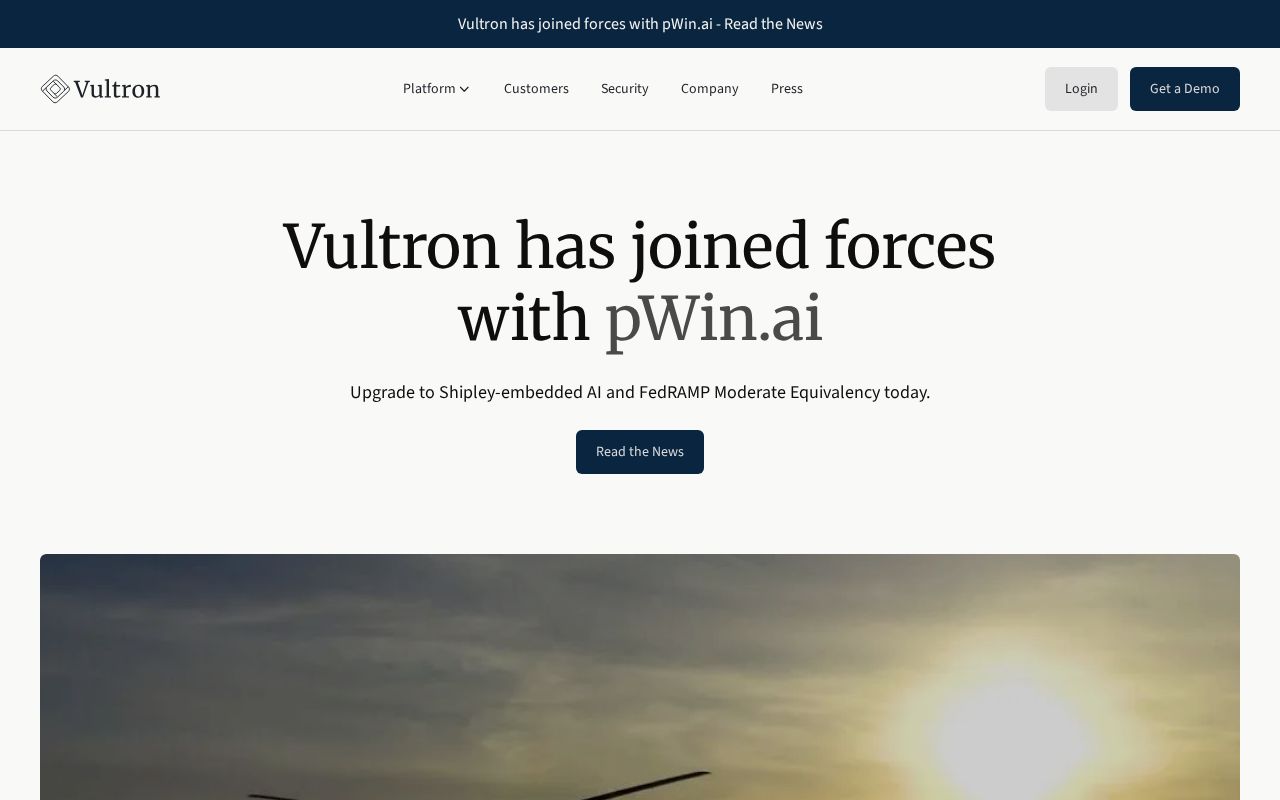 The vultron.ai homepage, first screen