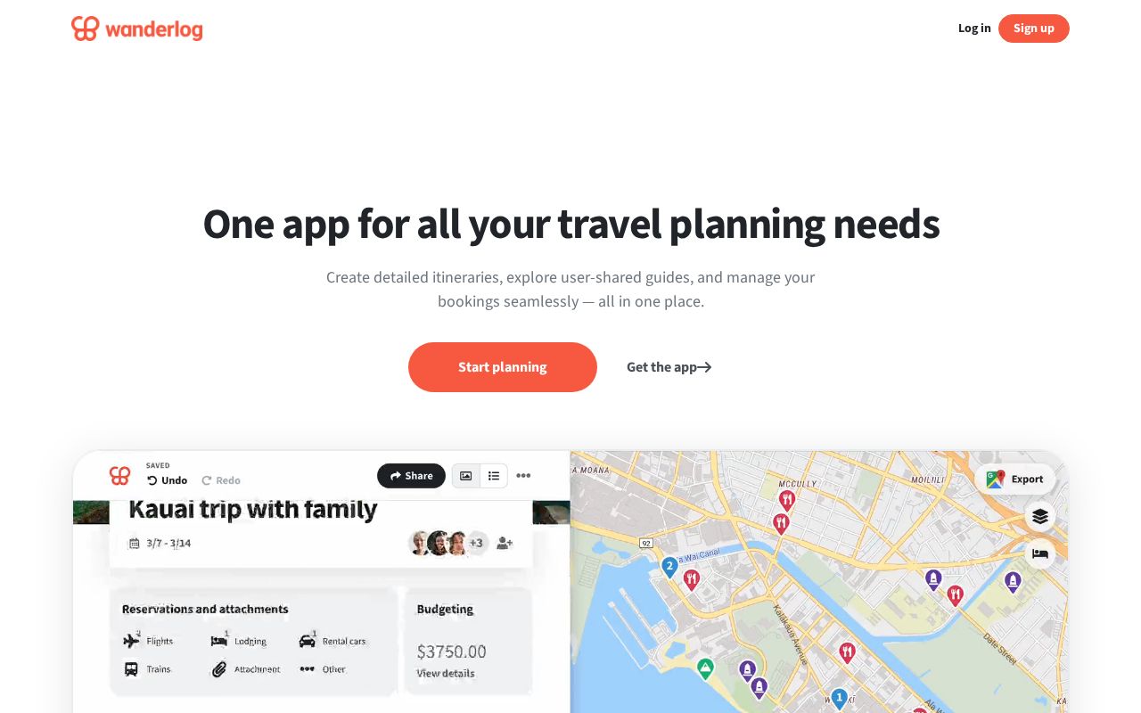 Screenshot of wanderlog.com