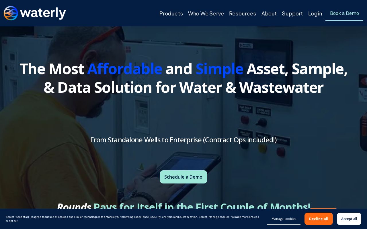 The waterly.com homepage, first screen