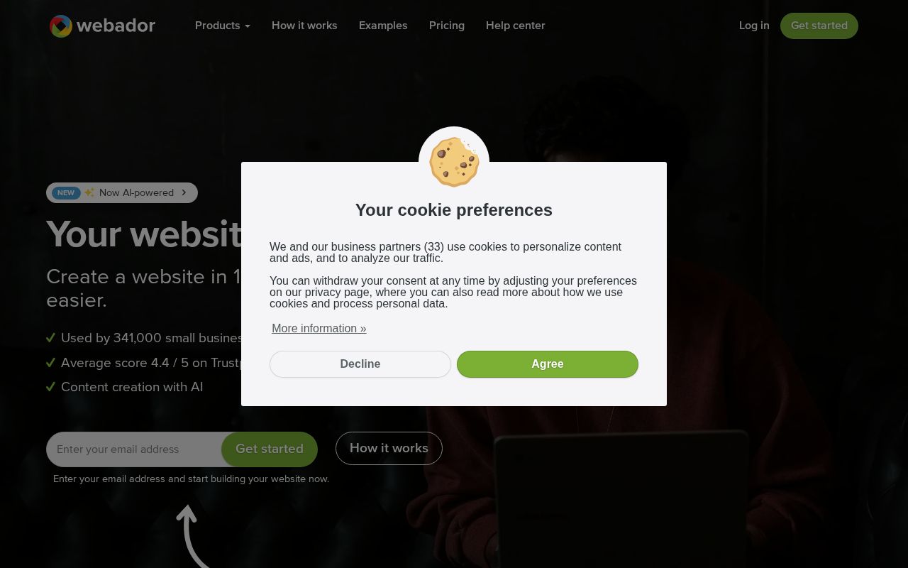 Screenshot of webador.com
