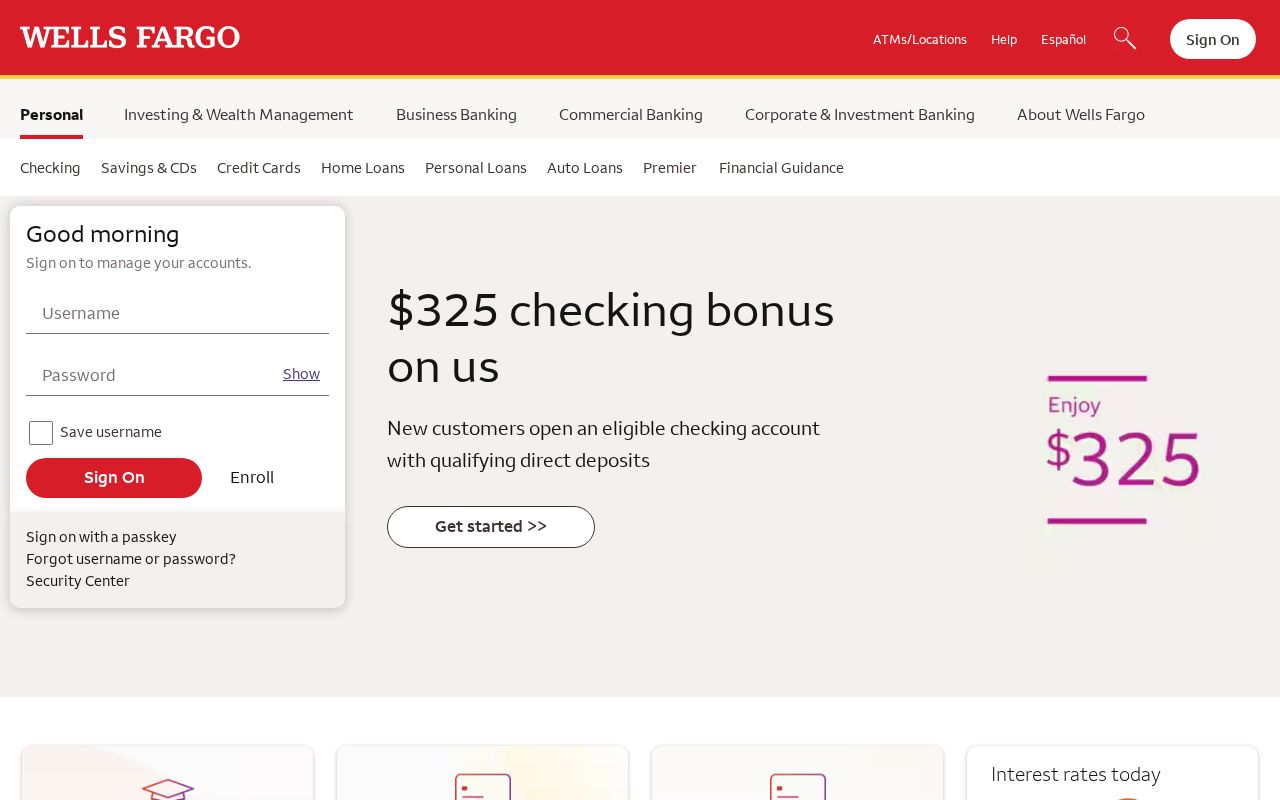 Screenshot of wellsfargo.com