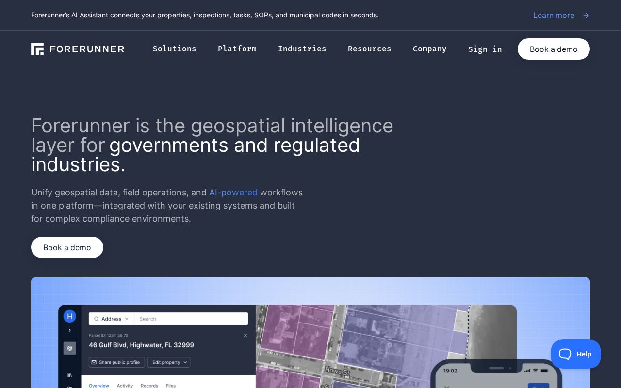The withforerunner.com homepage, first screen