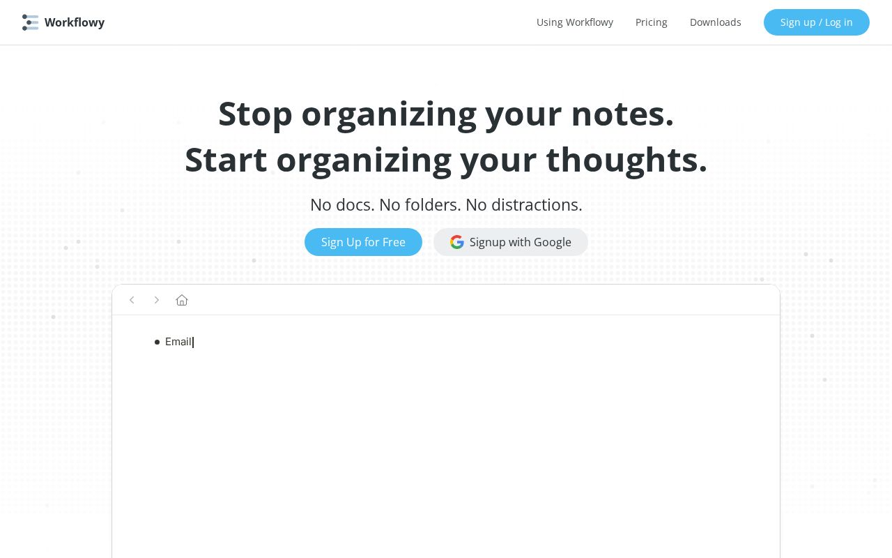 Screenshot of workflowy.com