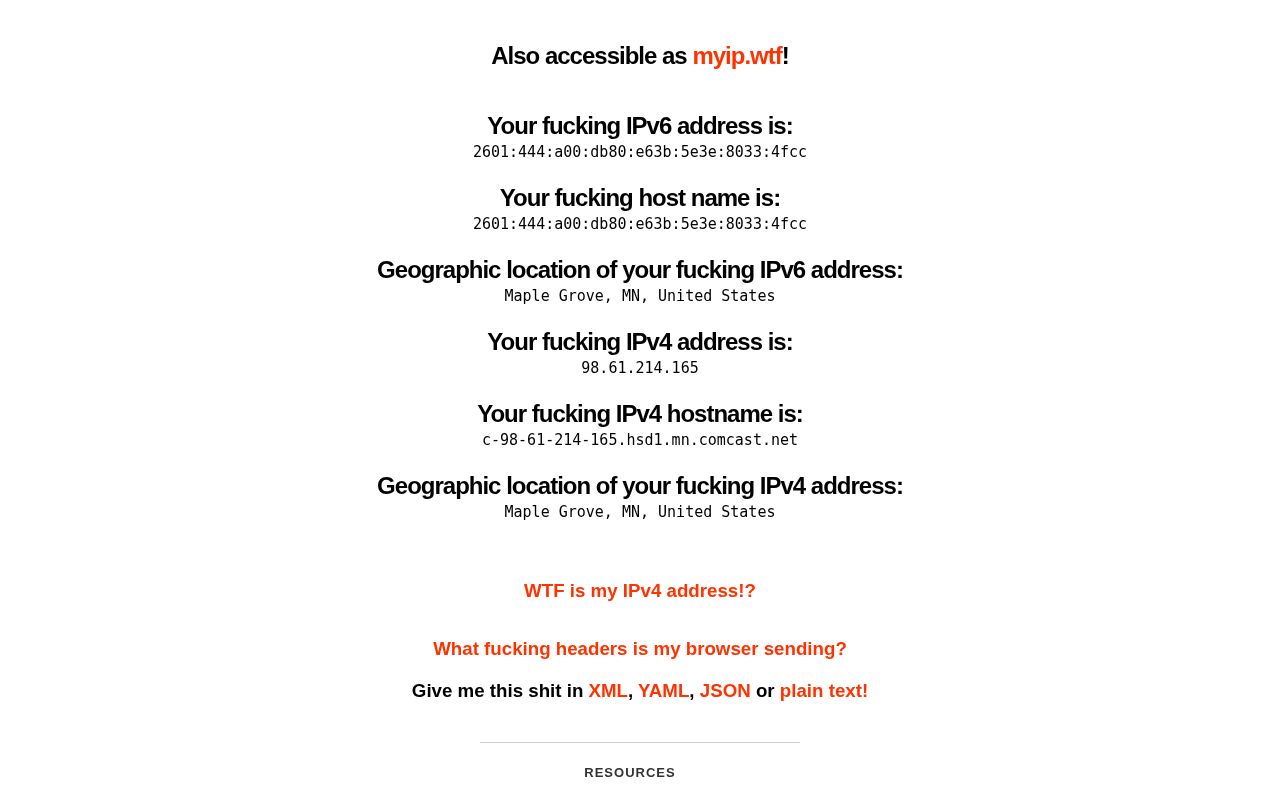 Screenshot of wtfismyip.com