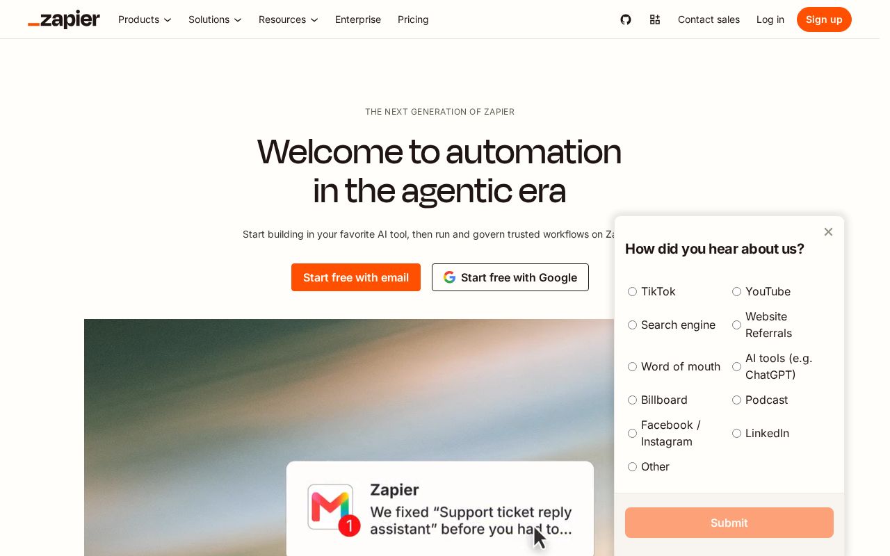 The zapier.com homepage, first screen
