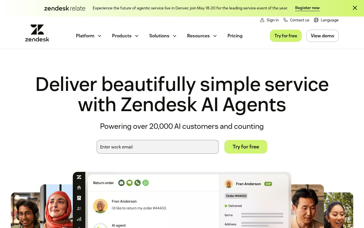 Screenshot of zendesk.com