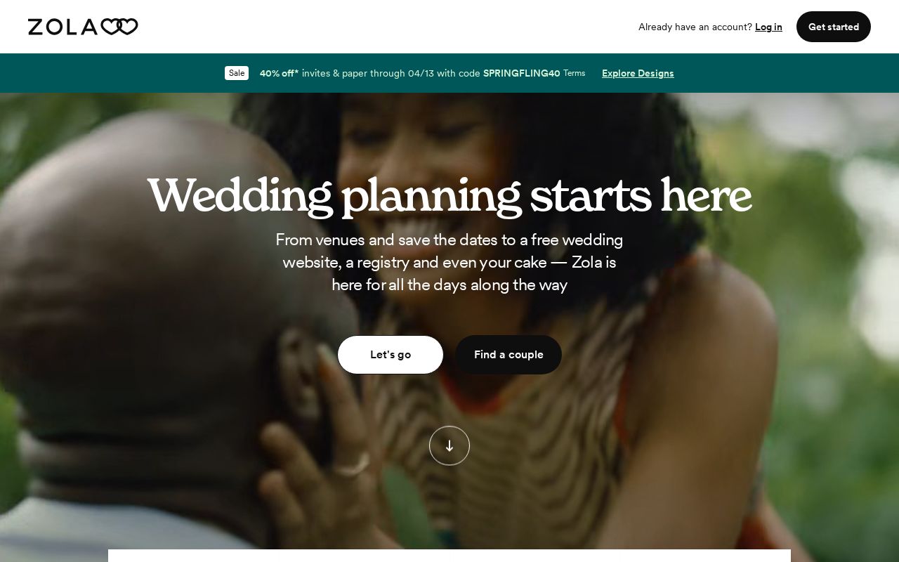 Screenshot of zola.com